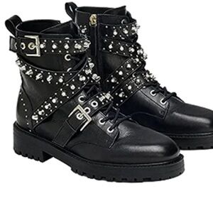 Studded Black Genuine Leather Ankle Boots